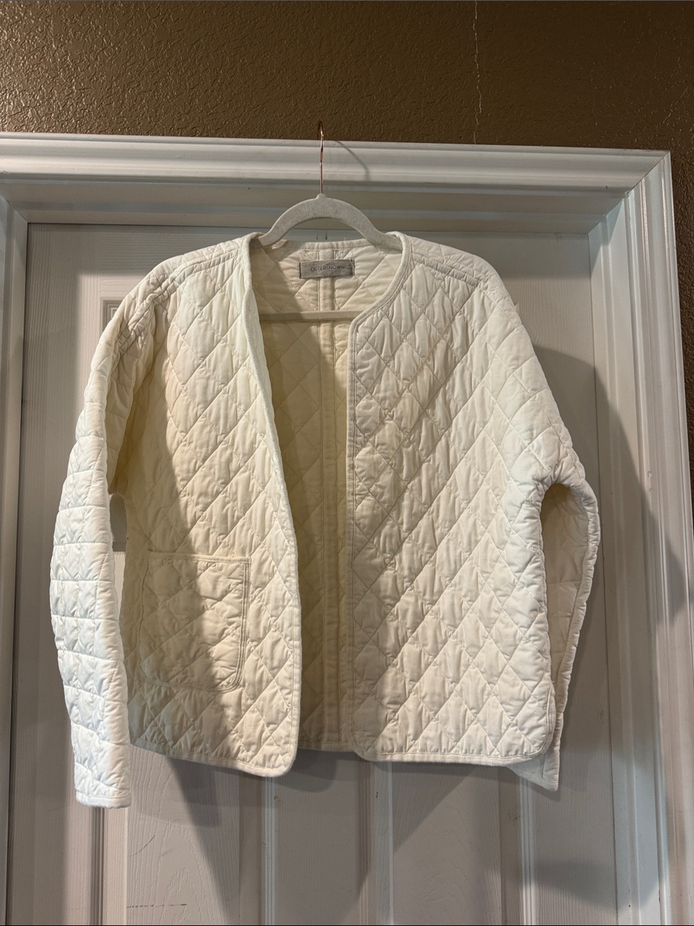 Outerknown Cream Quilted Collarless Puffer Jacket